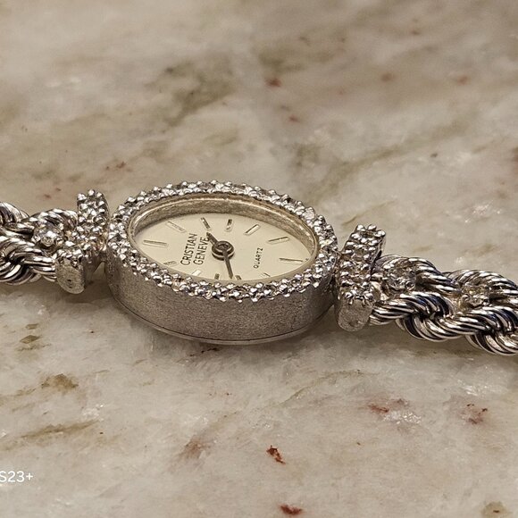 RARE CLASSIC CRISTIAN GENEVE DIAMOND 14K WHITE GOLD ROPE QUARTZ MOVEMENT WATCH - Picture 7 of 16